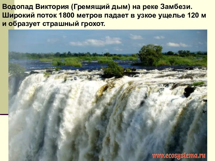 Водопад Виктория (Гремящий дым) на реке Замбези. Широкий поток 1800