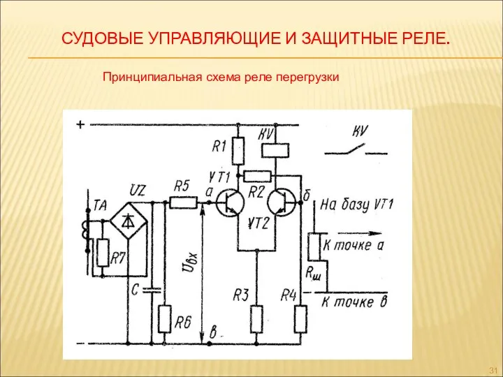 СУДОВЫЕ УПРАВЛЯЮЩИЕ И ЗАЩИТНЫЕ РЕЛЕ. Принципиальная схема реле перегрузки