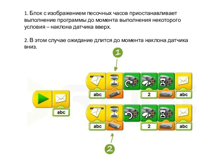 1. Блок с изображением песочных часов приостанавливает выполнение программы до