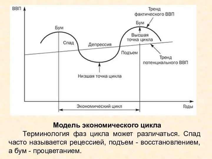 Модель экономического цикла Терминология фаз цикла может различаться. Спад часто