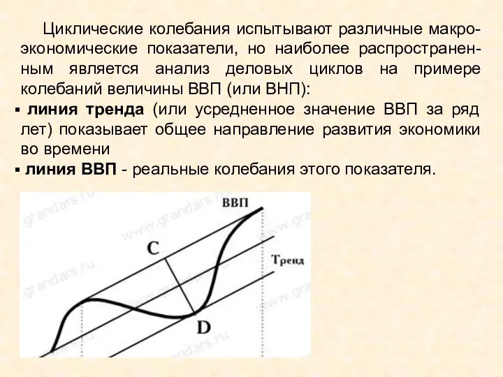 Циклические колебания испытывают различные макро-экономические показатели, но наиболее распространен-ным является