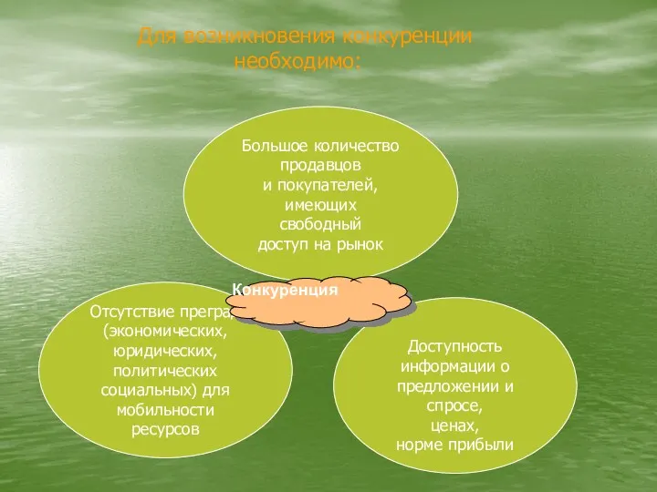 Большое количество продавцов и покупателей, имеющих свободный доступ на рынок