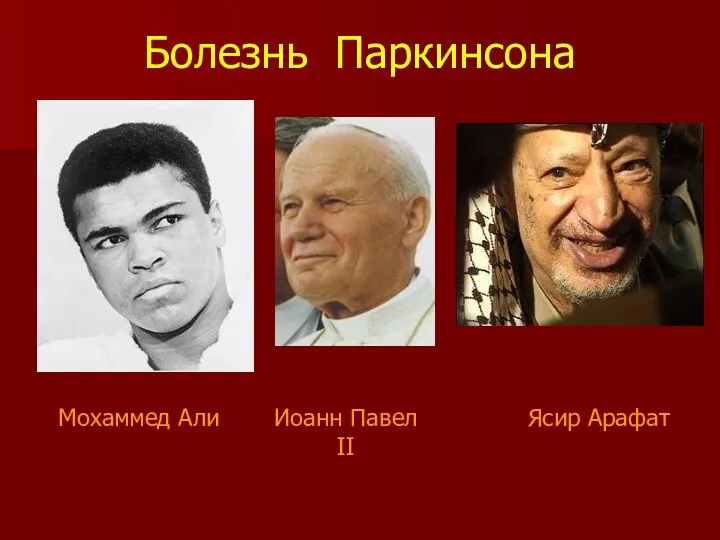 Болезнь Паркинсона Мохаммед Али Иоанн Павел II Ясир Арафат