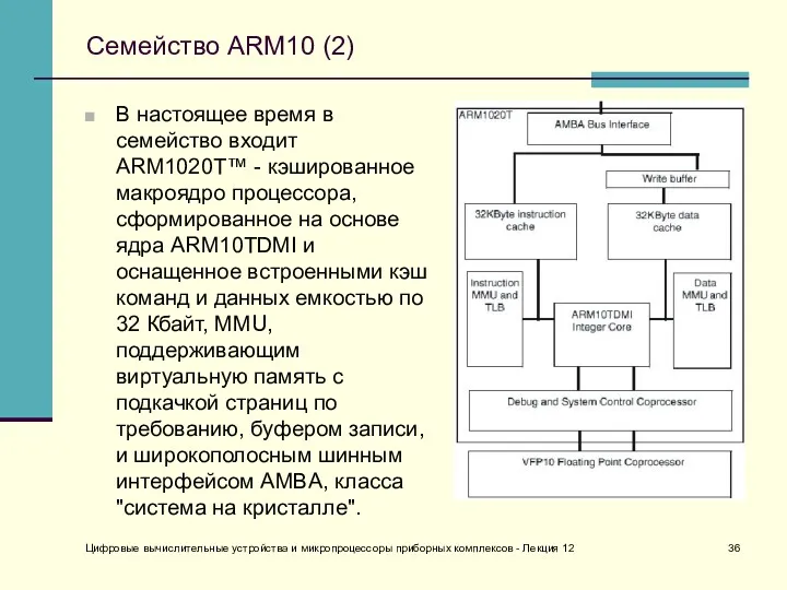 Цифровые вычислительные устройства и микропроцессоры приборных комплексов - Лекция 12 Семейство ARM10 (2)