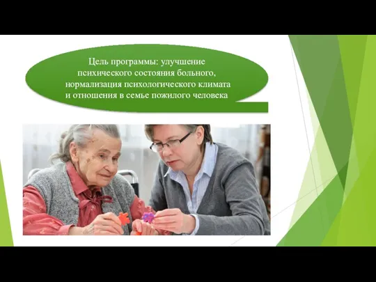 Цель программы: улучшение психического состояния больного, нормализация психологического климата и отношения в семье пожилого человека