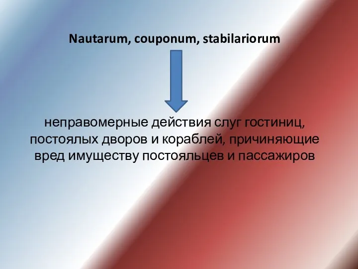 Nautarum, couponum, stabilariorum неправомерные действия слуг гостиниц, постоялых дворов и