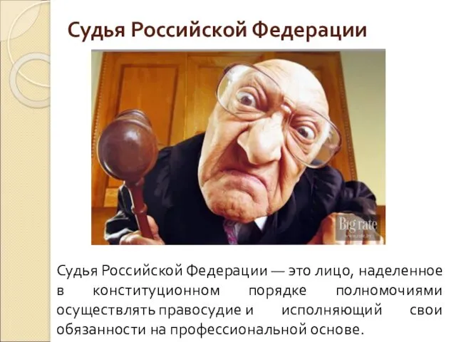 Судья Российской Федерации Судья Российской Федерации — это лицо, наделенное в конституционном порядке