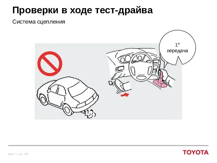 Проверки в ходе тест-драйва Система сцепления 1я передача