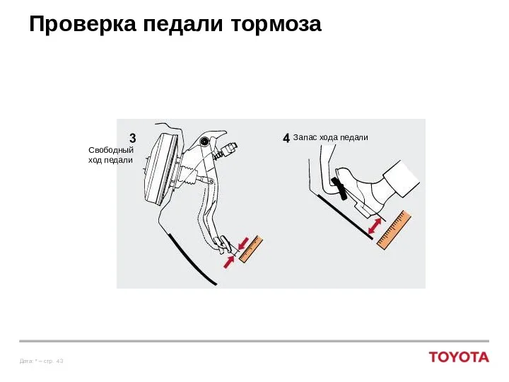 Проверка педали тормоза Свободный ход педали Запас хода педали