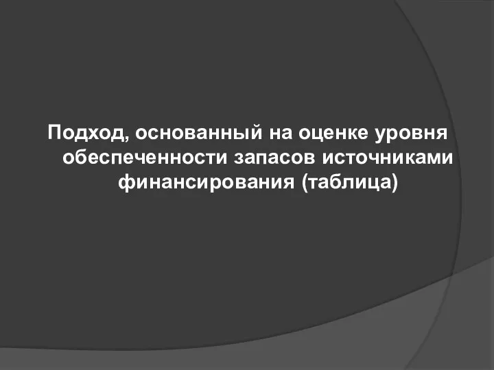 Подход, основанный на оценке уровня обеспеченности запасов источниками финансирования (таблица)