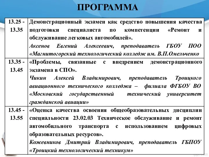 ПРОГРАММА