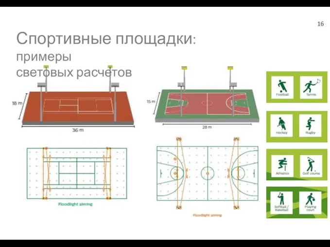 Тематические дни 11 Спортивные площадки: примеры световых расчетов 16