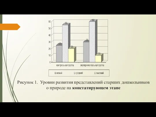 Рисунок 1. Уровни развития представлений старших дошкольников о природе на констатирующем этапе