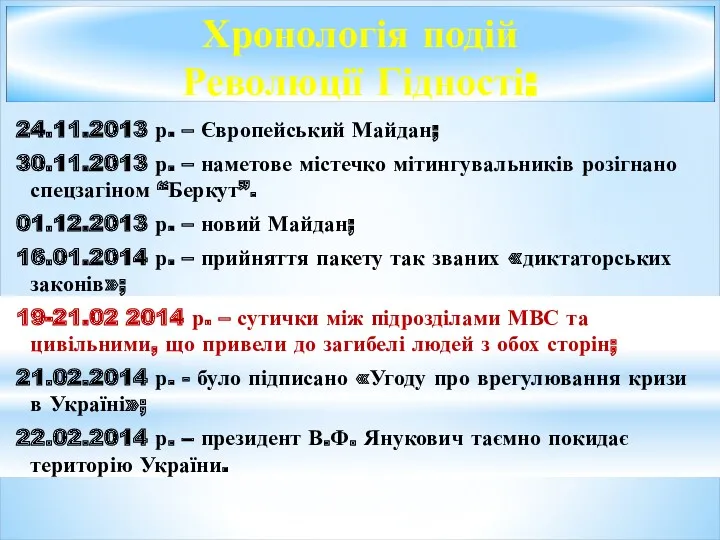 24.11.2013 р. – Європейський Майдан; 30.11.2013 р. – наметове містечко