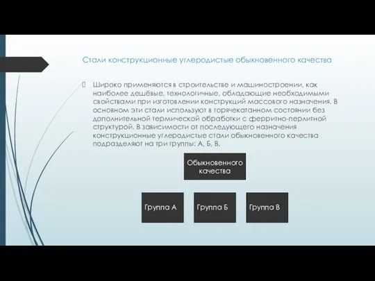 Стали конструкционные углеродистые обыкновенного качества Широко применяются в строительстве и