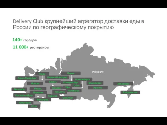 Delivery Club крупнейший агрегатор доставки еды в России по географическому
