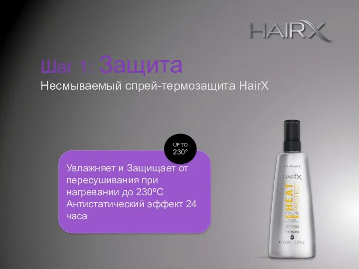 Шаг 1: Защита Несмываемый спрей-термозащита HairX Увлажняет и Защищает от