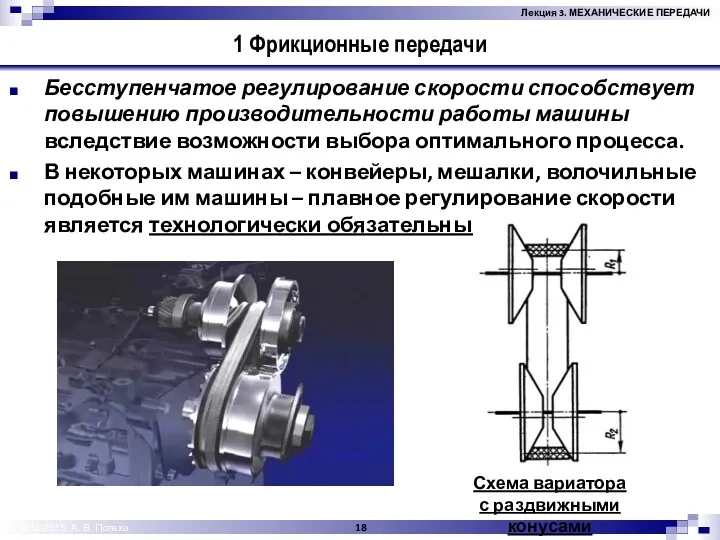 © 2012-2015, А. В. Потеха 1 Фрикционные передачи Бесступенчатое регулирование