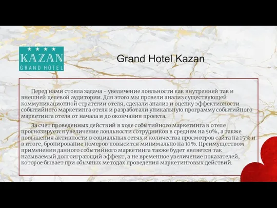 Grand Hotel Kazan Перед нами стояла задача - увеличение лояльности