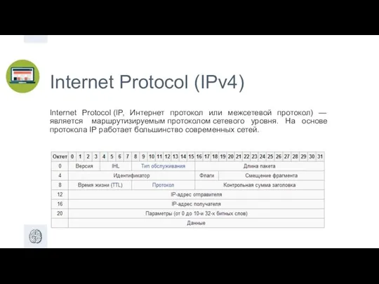 Internet Protocol (IPv4) Internet Protocol (IP, Интернет протокол или межсетевой
