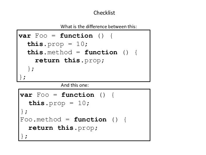 Checklist What is the difference between this: var Foo =