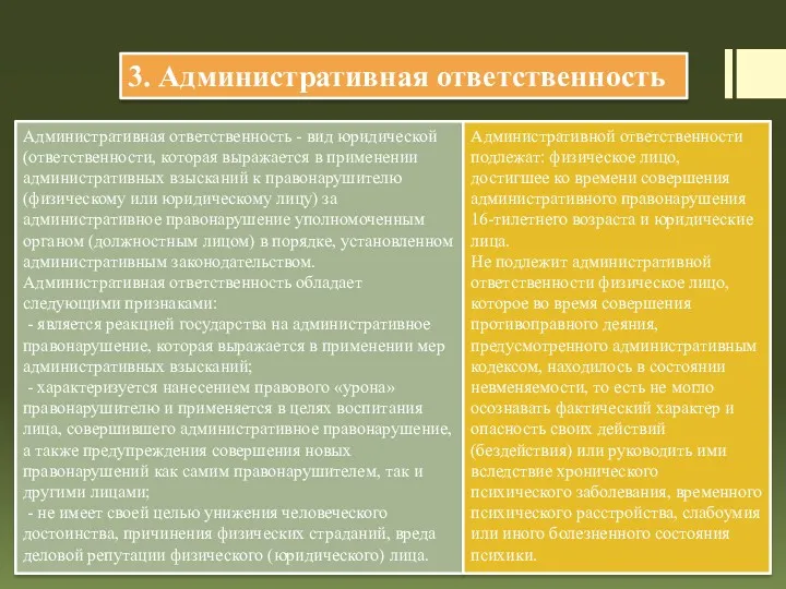 3. Административная ответственность Административная ответственность - вид юридической (ответственности, которая