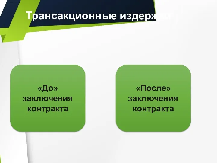 Трансакционные издержки «До» заключения контракта «После» заключения контракта