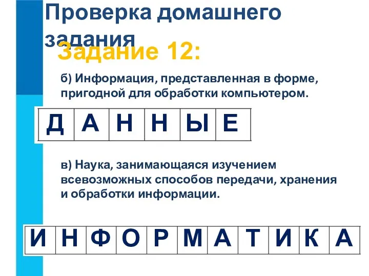 б) Информация, представленная в форме, пригодной для обработки компьютером. Д