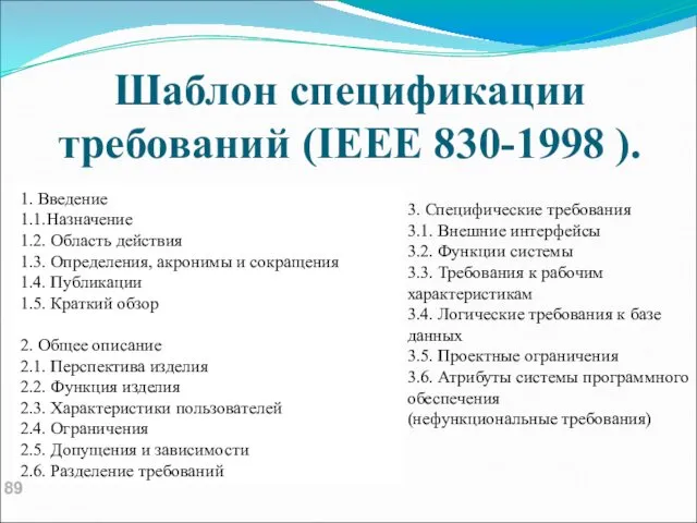 Шаблон спецификации требований (IEEE 830-1998 ). 1. Введение 1.1.Назначение 1.2.