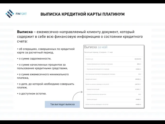 Выписка кредитной карты ПЛАТИНУМ Выписка – ежемесячно-направляемый клиенту документ, который