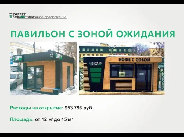 инвестиционное предложение Расходы на открытие: 953 796 руб. Площадь: от 12 м2 до 15 м2