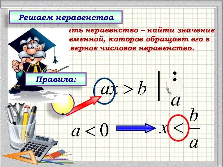 :а 2. Решить неравенство – найти значение переменной, которое обращает