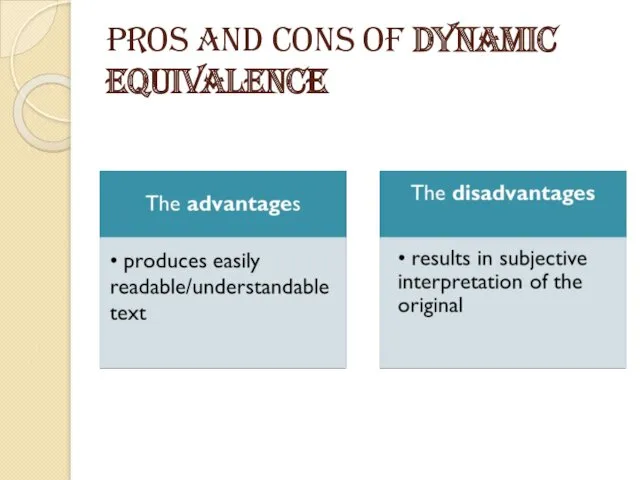 PROS AND CONS of dynamic equivalence
