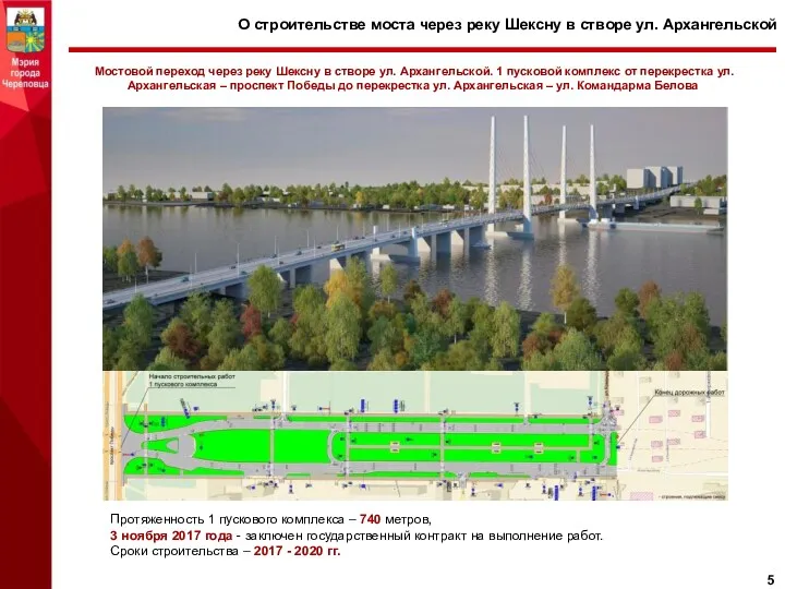 О строительстве моста через реку Шексну в створе ул. Архангельской Мостовой переход через