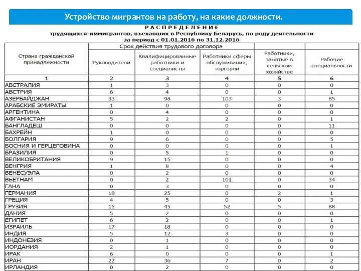 Устройство мигрантов на работу, на какие должности.