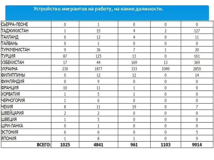 Устройство мигрантов на работу, на какие должности.