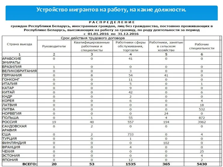 Устройство мигрантов на работу, на какие должности.