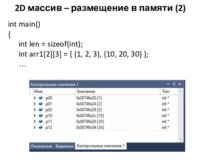 2D массив – размещение в памяти (2) int main() {