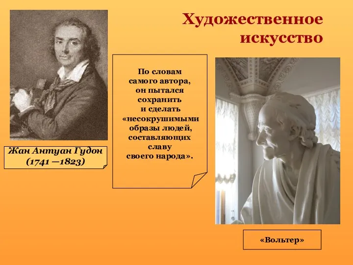 Художественное искусство Жан Антуан Гудон (1741 —1823) «Вольтер» По словам