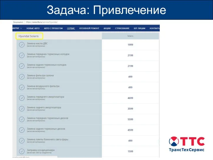 Группа компаний "ТрансТехСервис" Задача: Привлечение