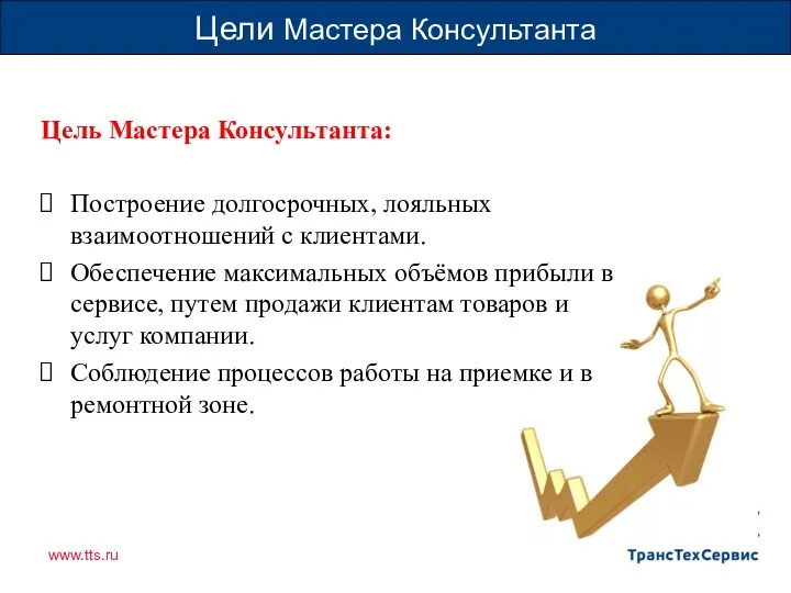 5 Цели Мастера Консультанта Цель Мастера Консультанта: Построение долгосрочных, лояльных