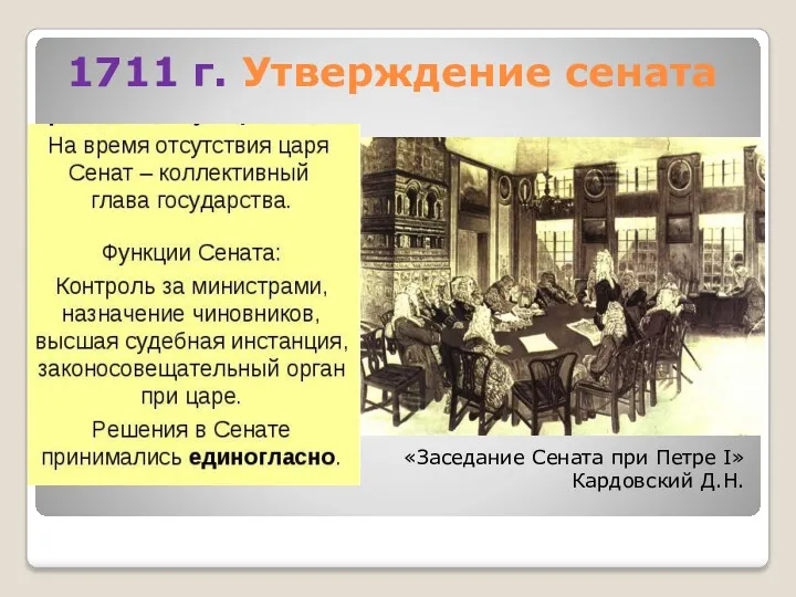 1711 г. Утверждение сената «Заседание Сената при Петре I» Кардовский Д.Н.