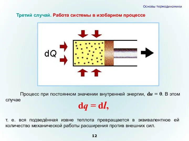 Процесс при постоянном значении внутренней энергии, du = 0. В