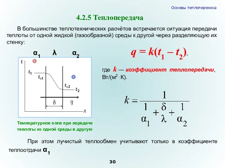 4.2.5 Теплопередача В большинстве теплотехнических расчётов встречается ситуация передачи теплоты