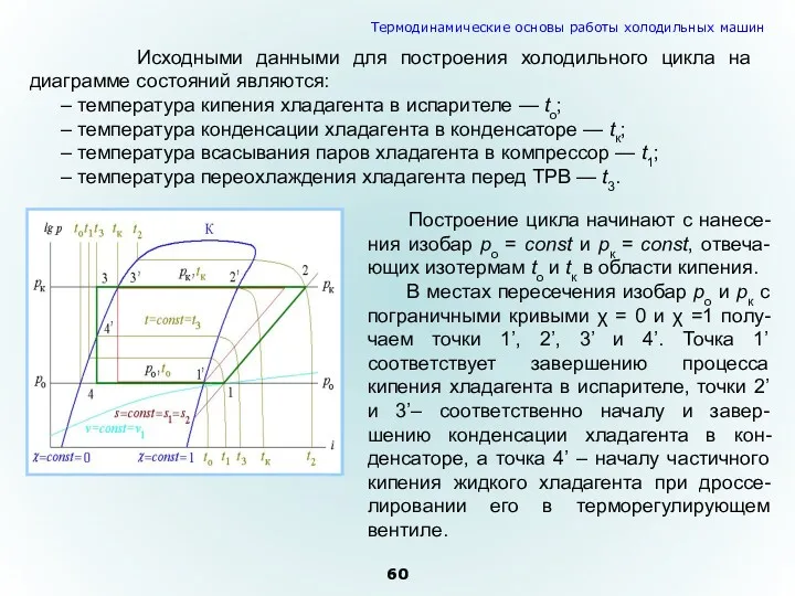 Исходными данными для построения холодильного цикла на диаграмме состояний являются: