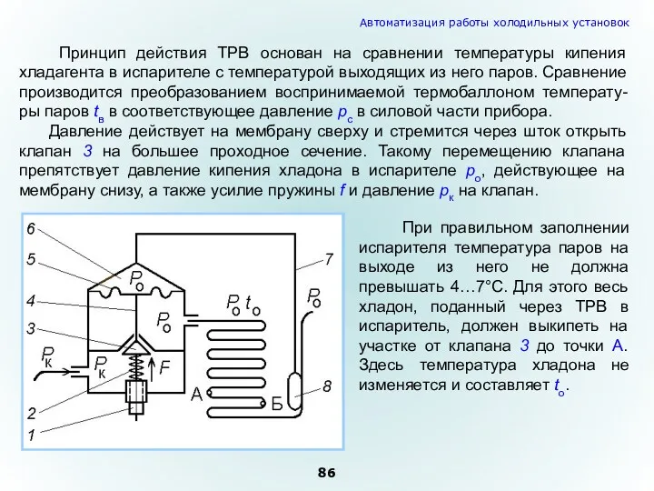 При правильном заполнении испарителя температура паров на выходе из него