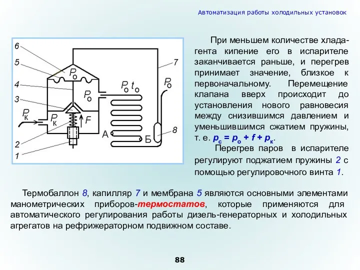 При меньшем количестве хлада-гента кипение его в испарителе заканчивается раньше,