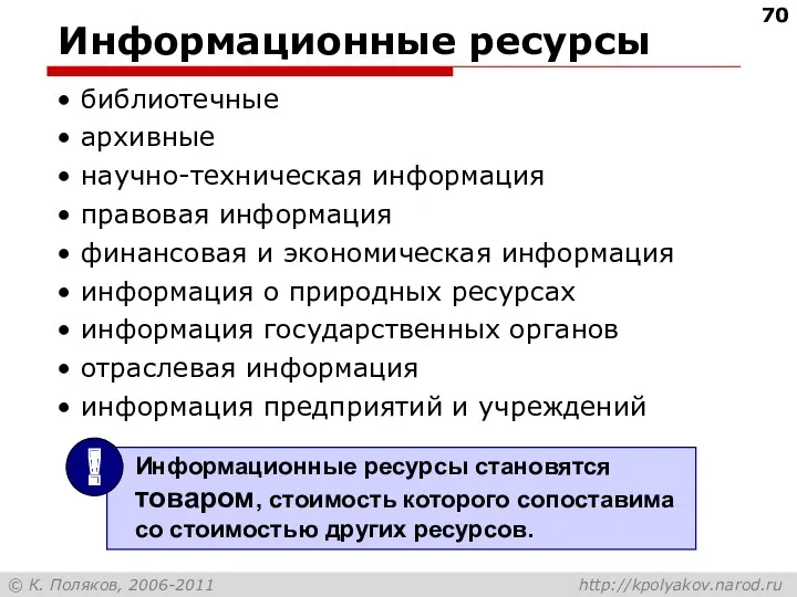 Информационные ресурсы библиотечные архивные научно-техническая информация правовая информация финансовая и