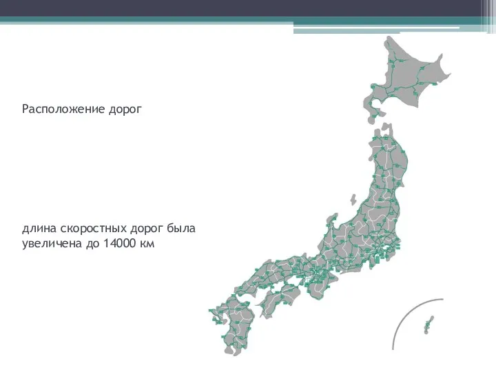 Расположение дорог длина скоростных дорог была увеличена до 14000 км