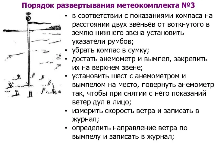 в соответствии с показаниями компаса на расстоянии двух звеньев от